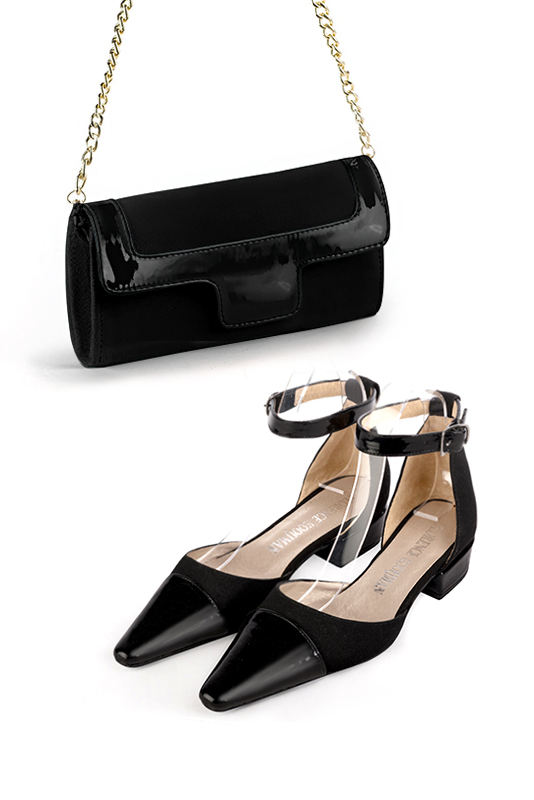 Women's matt black and gloss black luxurious elegant clutch for ceremonies, weddings and evenings out. - Worn view